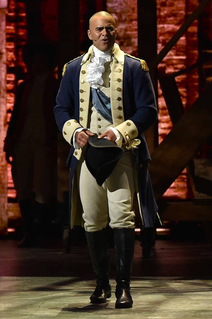 Christopher Jackson on stage as George Washington in Hamilton